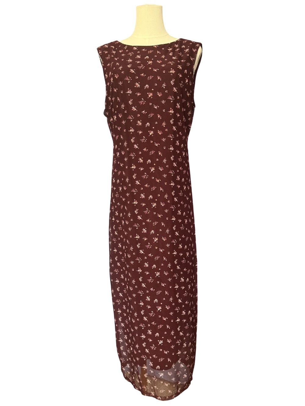Lola Grace Burgundy Floral Mesh Midi Bodycon Dress XL Sleeveless